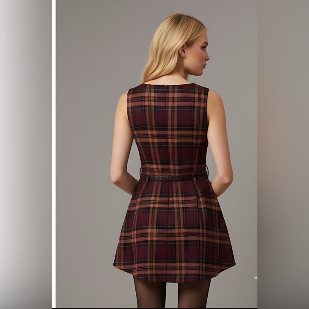 Plaid Pleated Sleeveless Dress - Picture 4 of 7